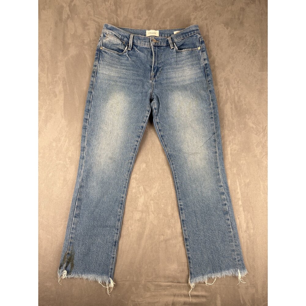 FRAME Straight Leg Jeans 29 Raw Hem Light Wash - Picture 2 of 13